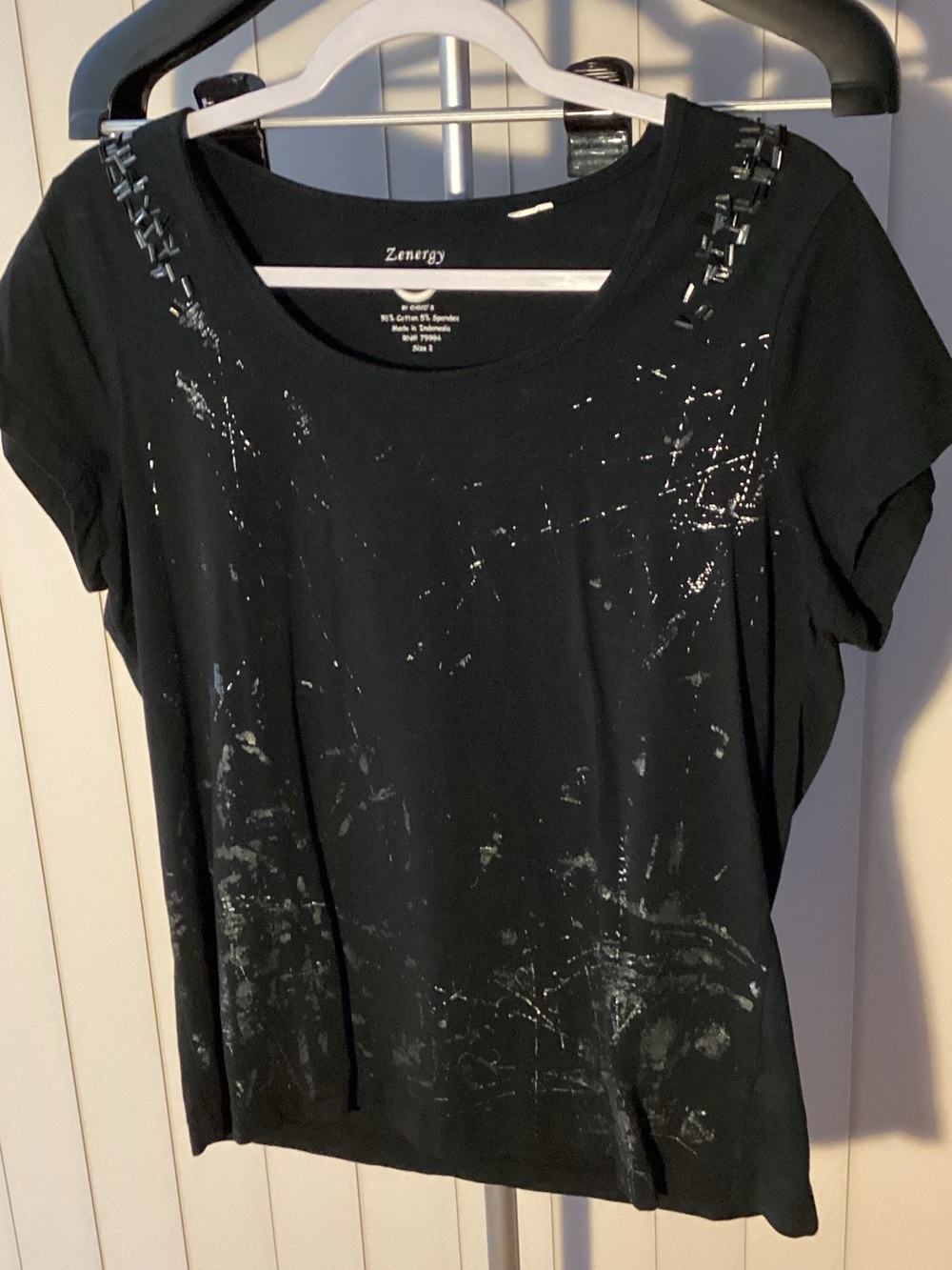 Zenergy Black Short Sleeve Tee with Stud-Accent Shoulders